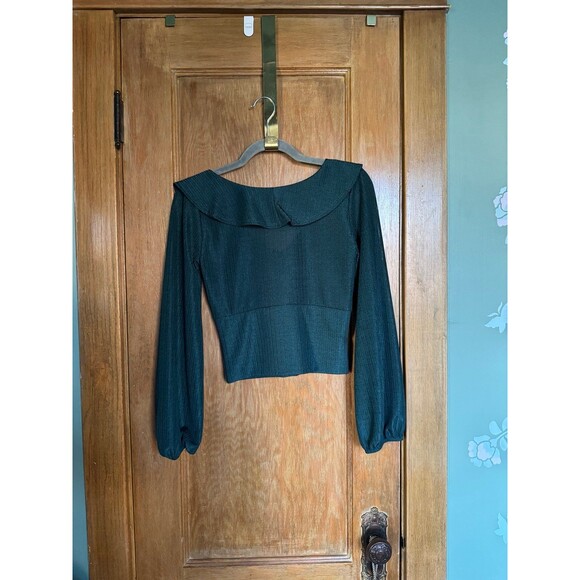 Teal ruffle long sleeve blouse - Picture 7 of 8